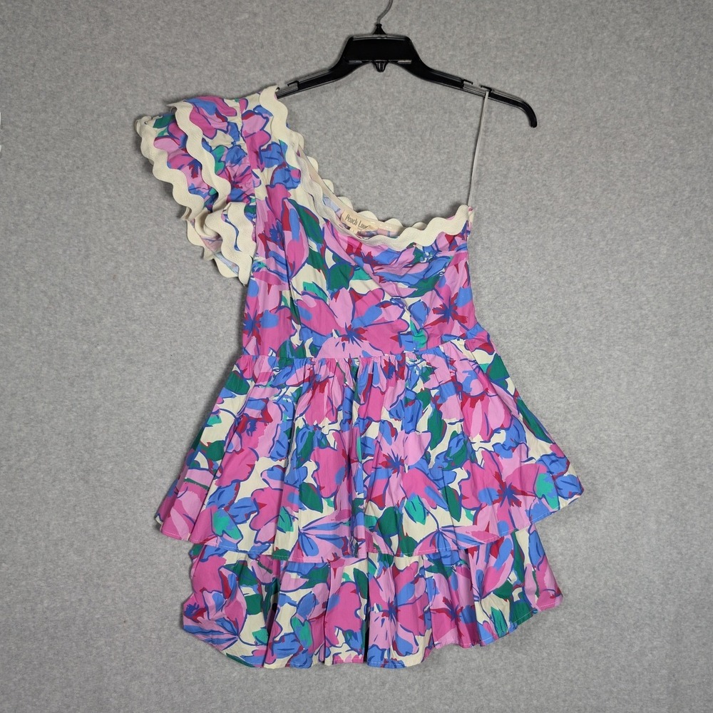 Peach Love Hello Summer Dress Womens Large Pink Floral Tiered Ruffle Dopamine